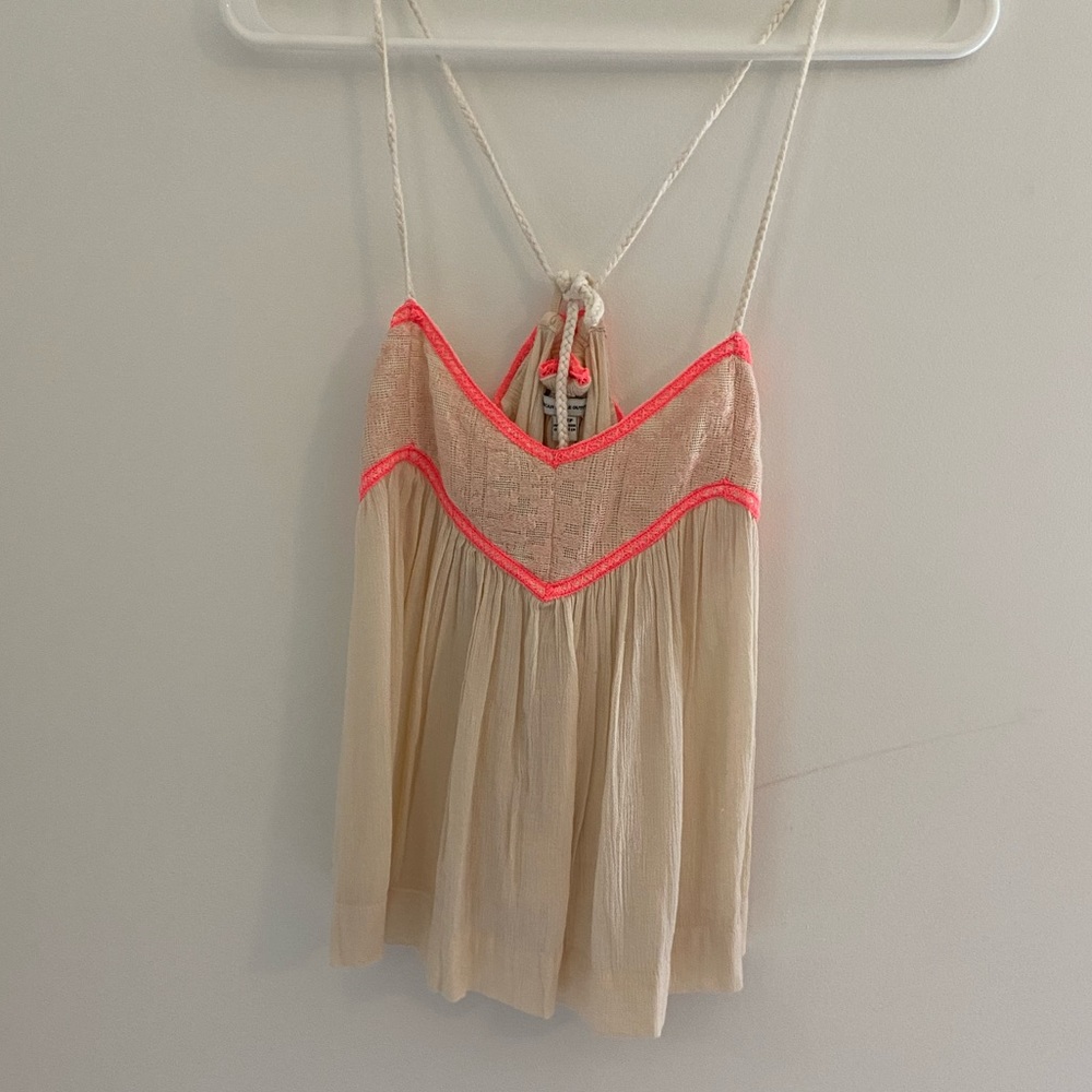 American eagle cream and pink rope back tank top